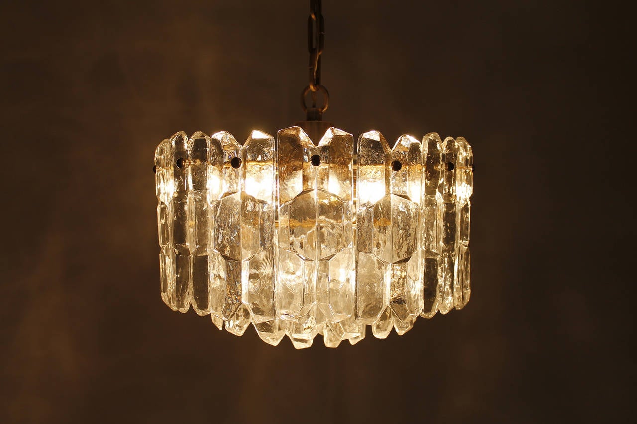 Glass and Brass Pendant Lamp by Kalmar, Austria, 1960s For Sale 1