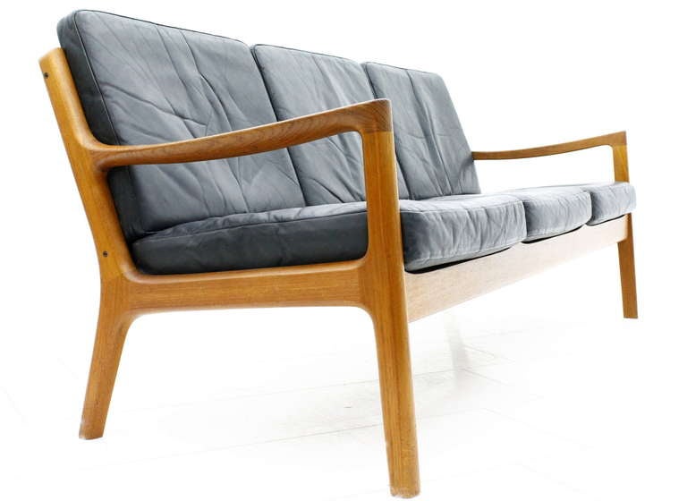 Scandinavian Modern Ole Wanscher Leather & Teak Sofa