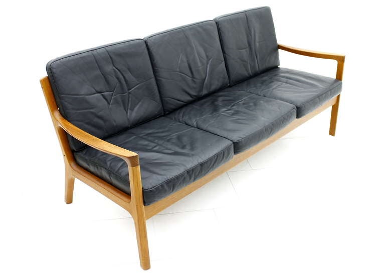 Danish Ole Wanscher Leather & Teak Sofa