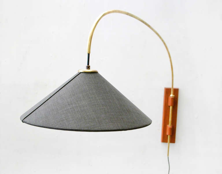 bow lamp midcentury modern Teak danish wall light In Excellent Condition In Berlin, DE