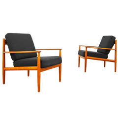 Pair of Teak Easy Chairs by Grete Jalk France 
Son, Danish Modern, Denmark, 1950
s - 1960
s