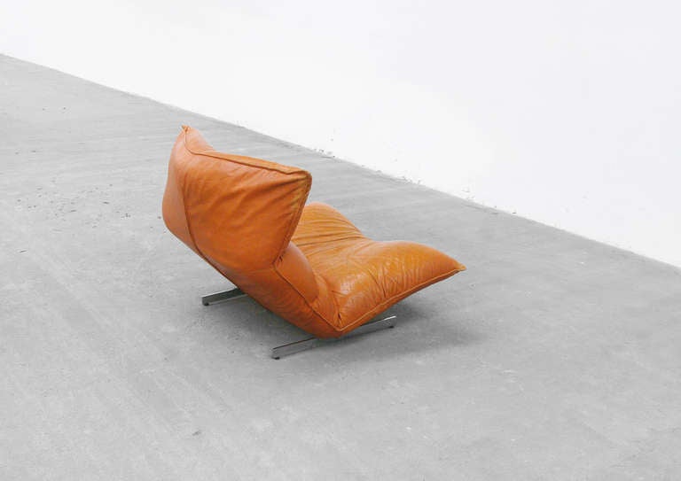 Lounge Chair by Vittorio Varo Italy Design Chatpard Cognac Leather, 1970s 2