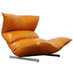 Lounge Chair by Vittorio Varo Italy Design Chatpard Cognac Leather, 1970s