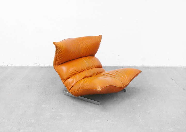 Lounge Chair by Vittorio Varo Italy Design Chatpard Cognac Leather, 1970s 3