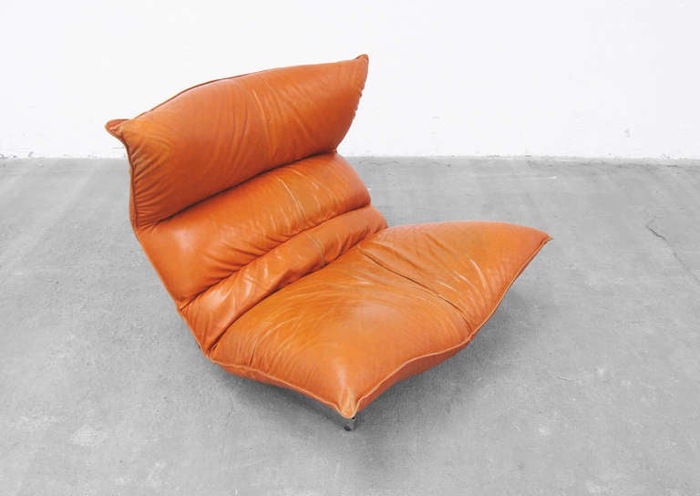 Mid-Century Modern Lounge Chair by Vittorio Varo Italy Design Chatpard Cognac Leather, 1970s