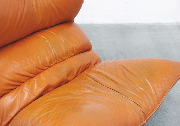 Italian Lounge Chair by Vittorio Varo Italy Design Chatpard Cognac Leather, 1970s