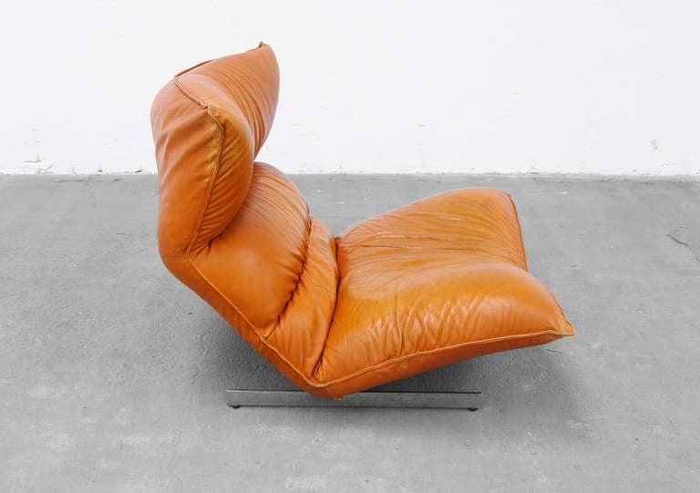 Lounge Chair by Vittorio Varo Italy Design Chatpard Cognac Leather, 1970s 1