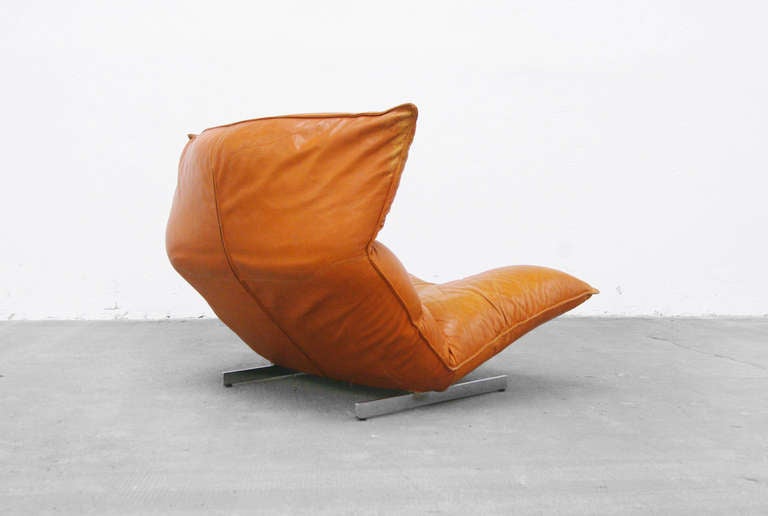 Loungesessel von Vittorio Varo, Italien, Design Chatpard, cognacfarbenes Leder, 1970er Jahre (Moderne der Mitte des Jahrhunderts)