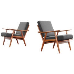 Pair of Easy Chairs by Hans Wegner GE-270 Getama Teak, Danish Modern Design