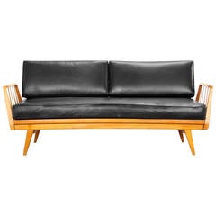 Cherry and Leather Sofa by Knoll Antimott, Mid-Century Modern Design, 1950s
