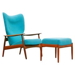 Lounge Chair and Ottoman by K. Rasmussen, Mid-Century Modern Design, Teak