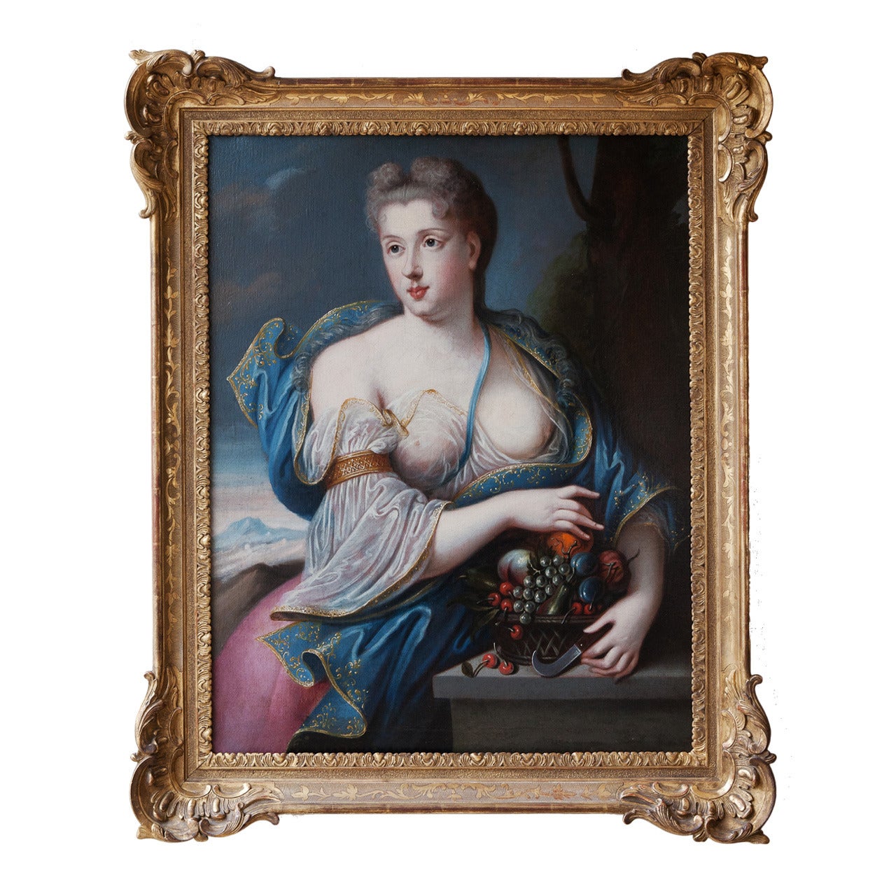 Early 18th Century Oil On Canvas Portrait Of The Goddess Pomona In Gilt Frame