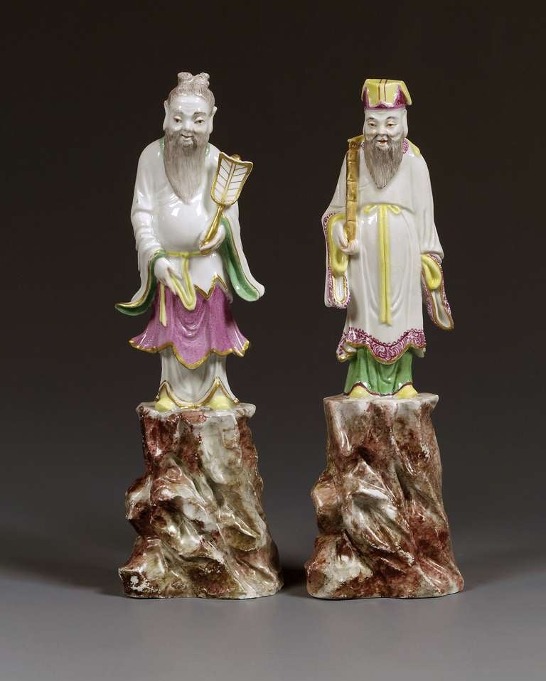 Corresponding throughout to the early European porcelain manufacture and specifically to Du Paquier’s production unique artistic pieces and rarities based strongly on Asian models.
Outstanding examples of this time present the figures at hand.
