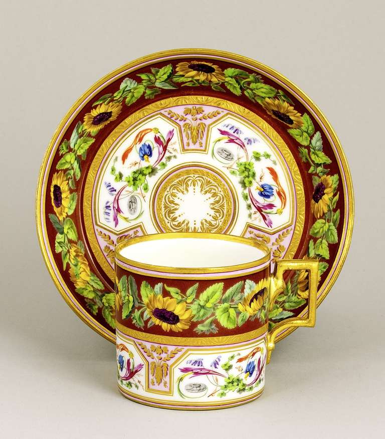 Cup and Saucer with Sunflower Decoration