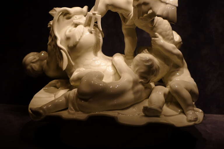 Porcelain Centerpiece - Group with Putti around a Dolphin For Sale 1