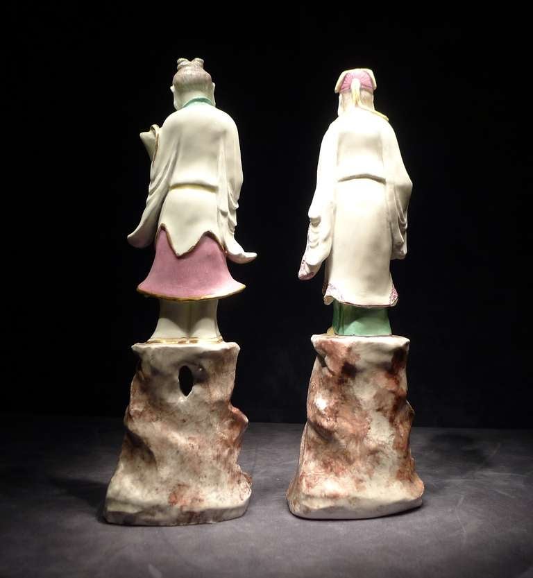 Baroque Pair of Chinese Figures -  Zhong Li-Quan and Han Xiang-Zi For Sale