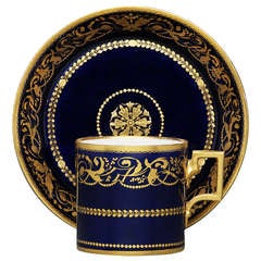 Cup and Saucer in "Leithnerblau" with Gold-Relief Decoration