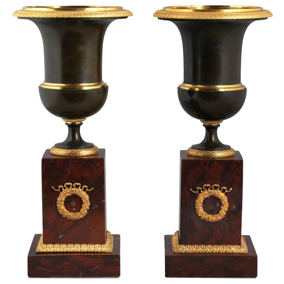 A Pair of Vases on Marble-Plinths For Sale