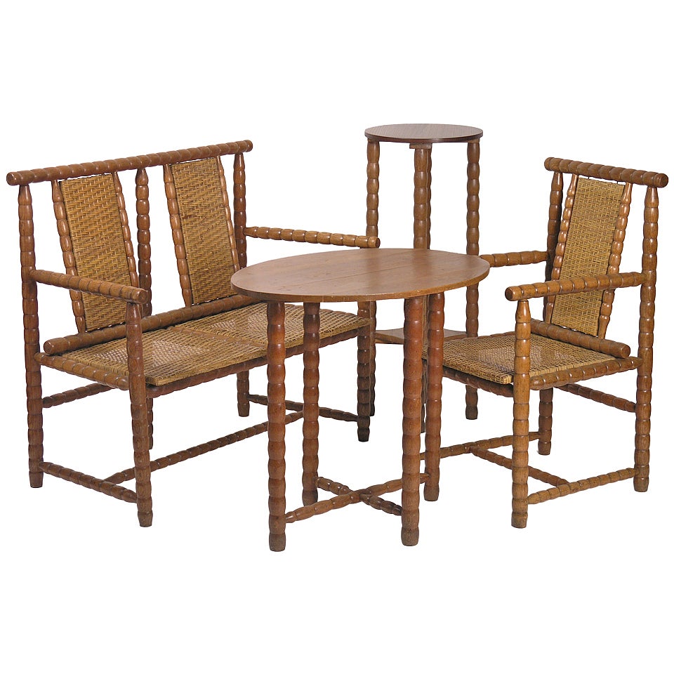 Viennese Set with Two Armchairs, Bench, Table and Sidetable by Zotti For Sale