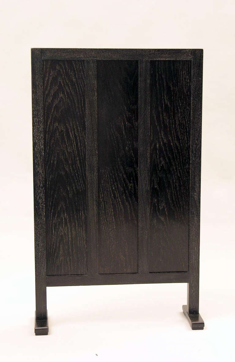 This piece of furniture represents the modern style in Vienna after 1900 in geometric design when Josef Hoffmann and Kolo Moser founded the Wiener Werkstätte.
Oak wood in black, lime washed.