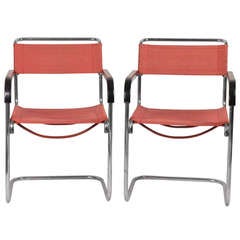 Pair of original Thonet tubular steel chairs B 30 by Marcel Breuer