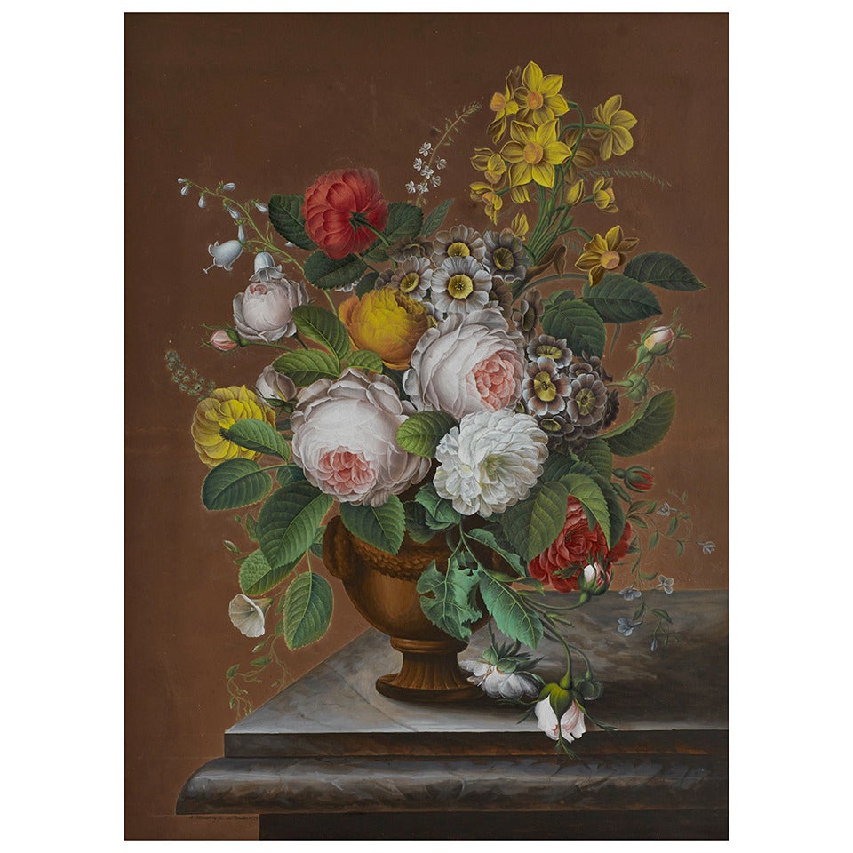 Early 19th Century German Biedermeier Flower Still-Life, Berlin, 1829