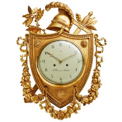 Superb Early 19th Century Swedish Empire Giltwood Wall Clock Signed Cedergren