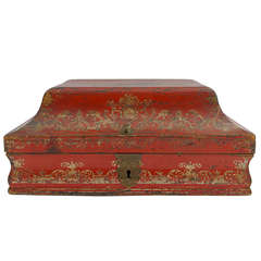 18th Century French Red and Gold Lacquer Box, Vernis Martin