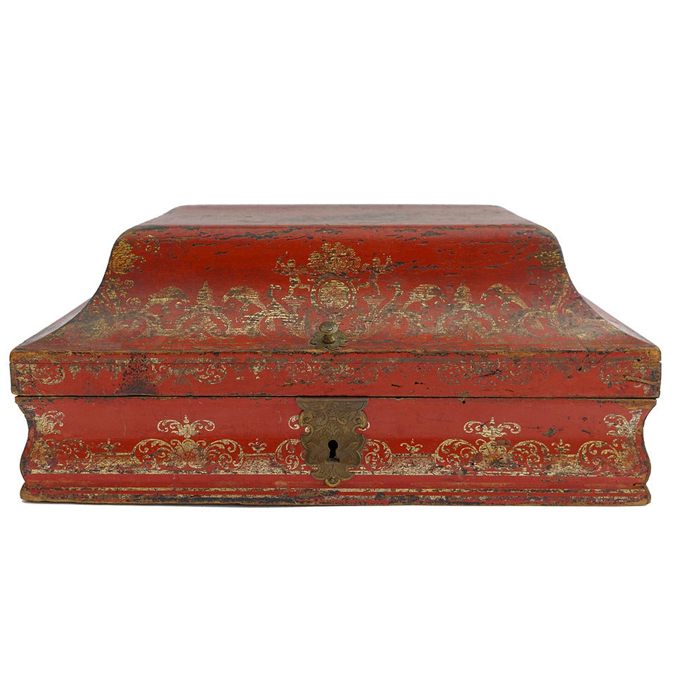 18th Century French Red and Gold Lacquer Box, Vernis Martin