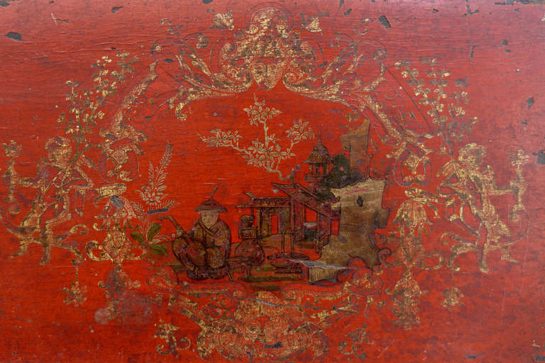 Rococo 18th Century French Red and Gold Lacquer Box, Vernis Martin