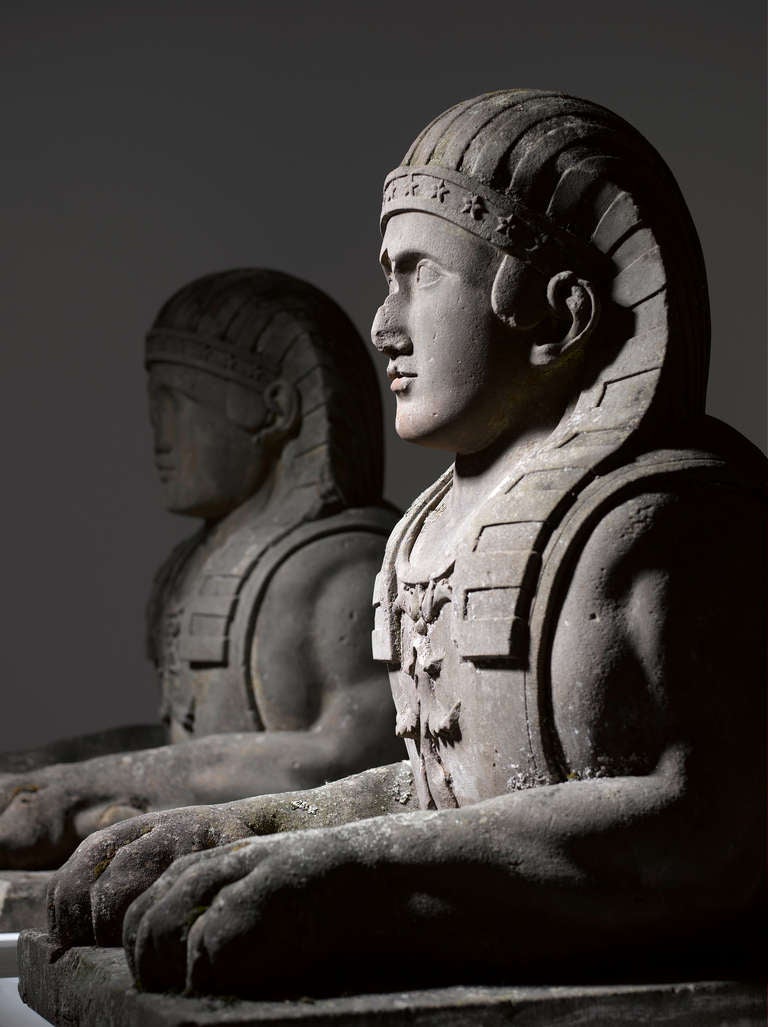 Neoclassical Pair of Prussian Carved Sandstone Sphinxes, Circa 1800