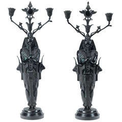 Unusual Pair of Egyptian Revival Candelabra 7