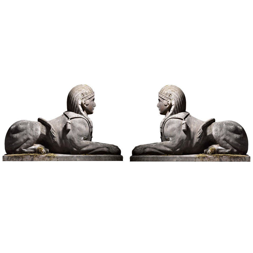 Pair of Prussian Carved Sandstone Sphinxes, Circa 1800