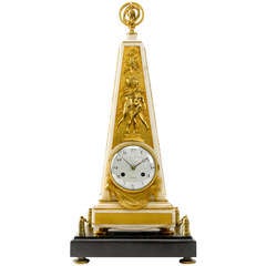 18th Century Louis XVI Ormolu and Marble Obelisk Mantel Clock 1
