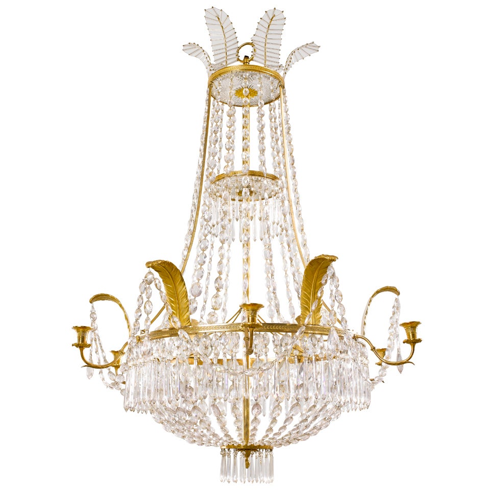 French Empire Early 19th c. Cut Glass and Gilt-Bronze Chandelier