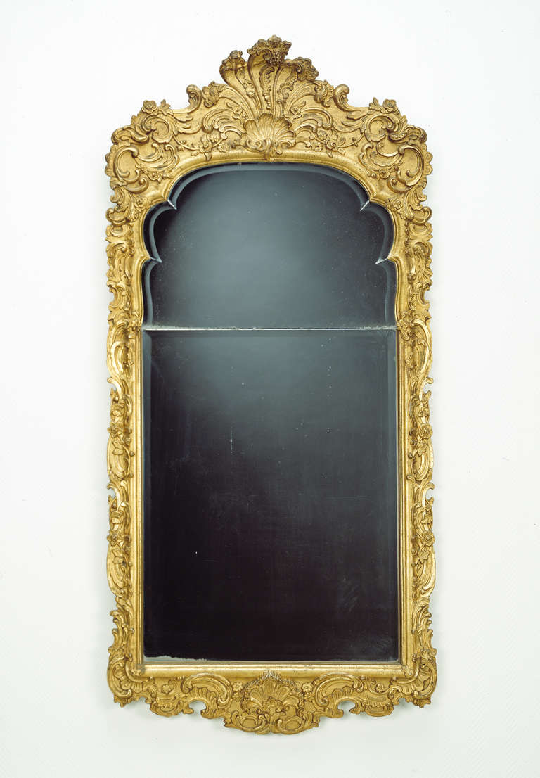 Large German 18th Century Giltwood Baroque Wall Mirror