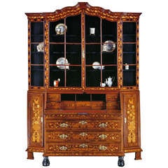 Early 19th c. Dutch Floral Marquetry Bureau Display Cabinet 11