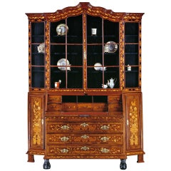 Early 19th Century Dutch Floral Marquetry Bureau Display Cabinet