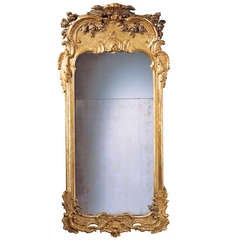 Superb 18th c. Swedish Rococo Silvered and Giltwood Mirror
