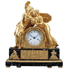 Important French Early 19th Century Empire Gilt Bronze Mantel Clock
