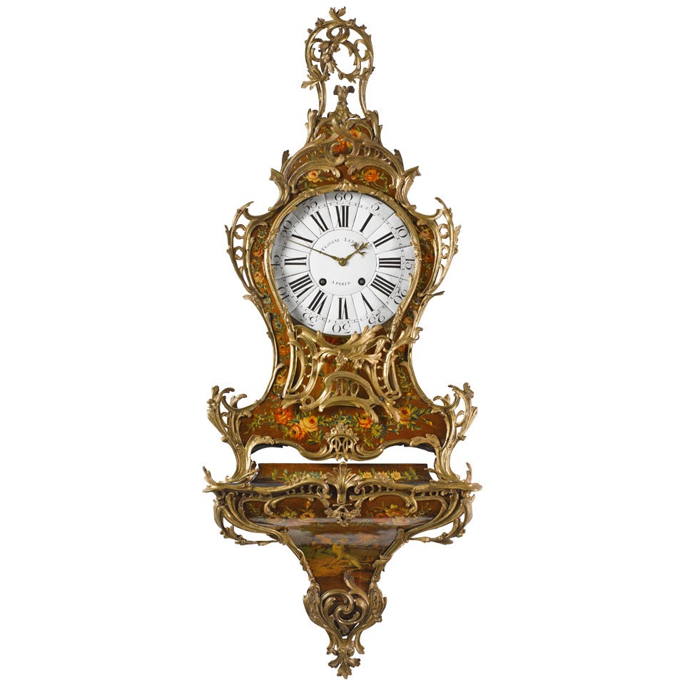 Rare French 18th Century Louis XV Vernis Martin Cartel Clock by Festeau le Jeune For Sale
