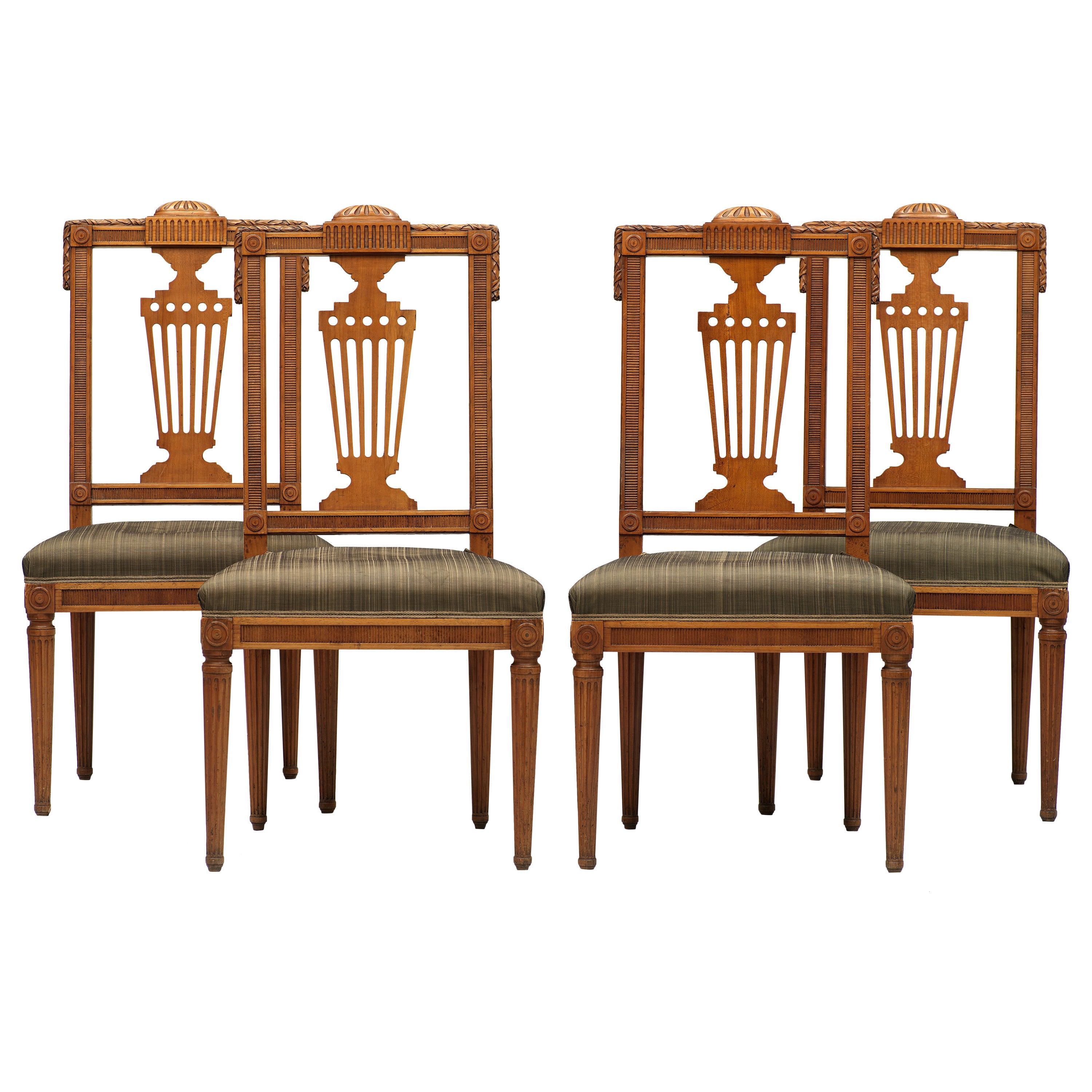 Set of Four German Neoclassical Late 18th Century Side Chairs, David Roentgen For Sale
