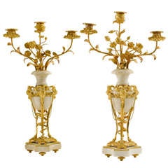 Pair of Late 18th c. Louis XVI Ormolu and White Marble Candelabra 4