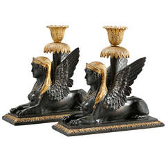 Pair of Early 19th Century, Viennese Candelabra in the Form of Sphinxes