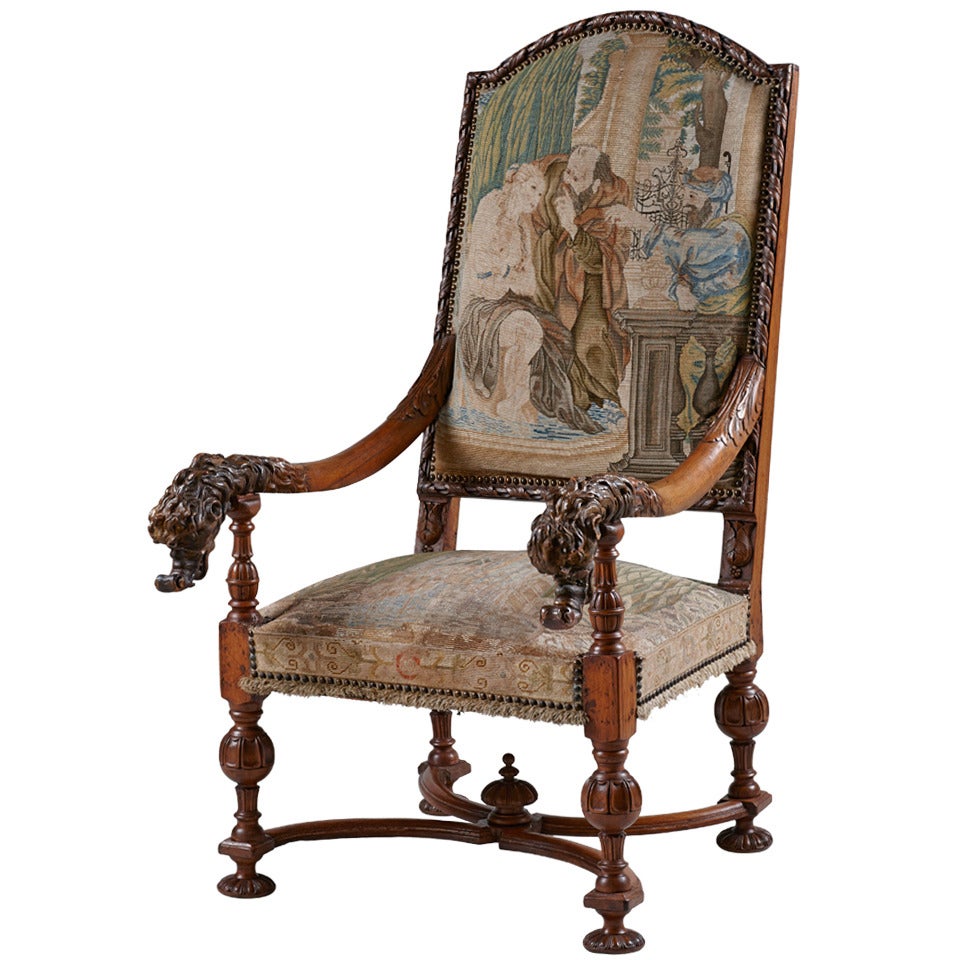 Grand fauteuil baroque allemand de la fin du XVIIe siècle en noyer