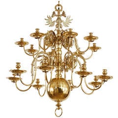 Impressive Dutch Brass Sixteen Light Chandelier