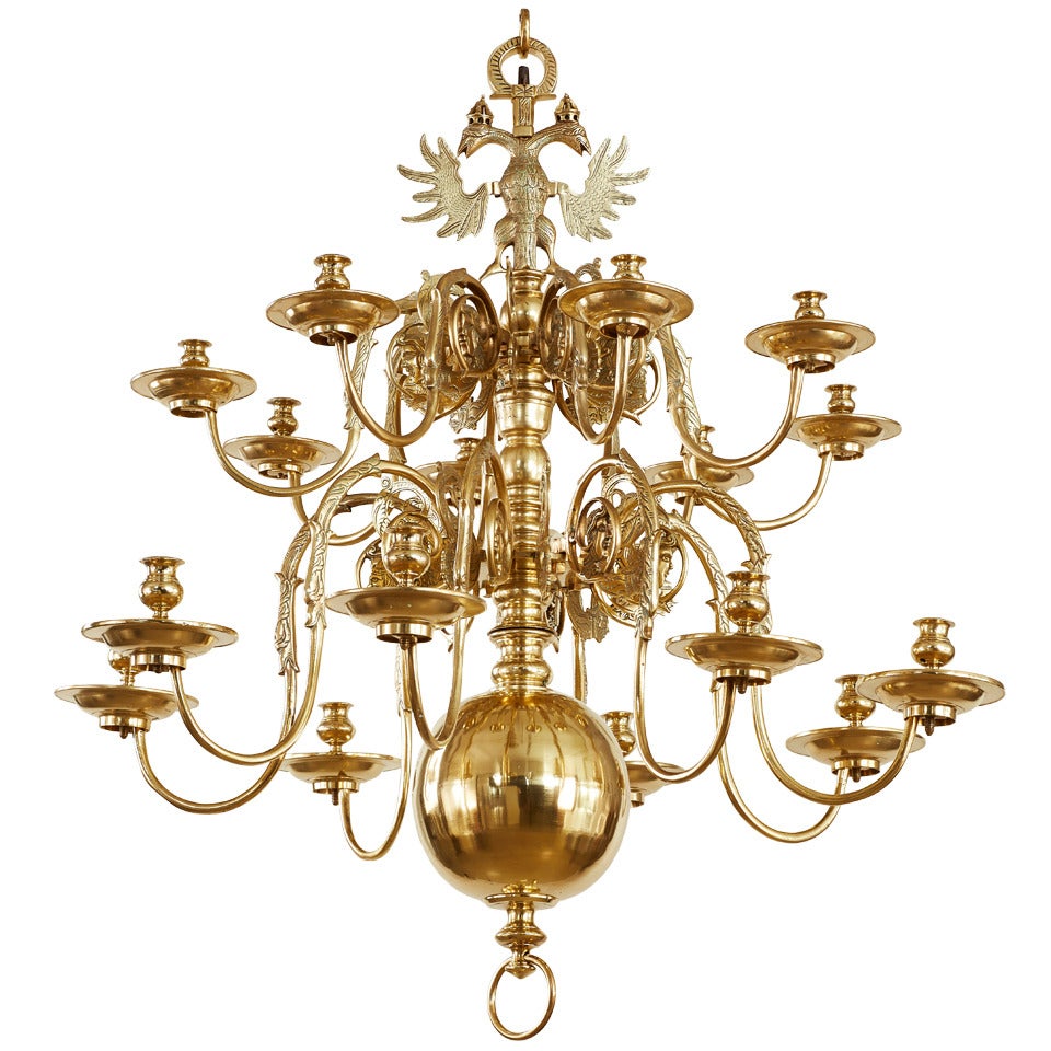 Impressive Dutch Brass Sixteen Light Chandelier