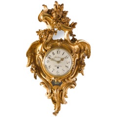 Antique Swedish 18th Century Rococo Carved Giltwood Wall Clock
