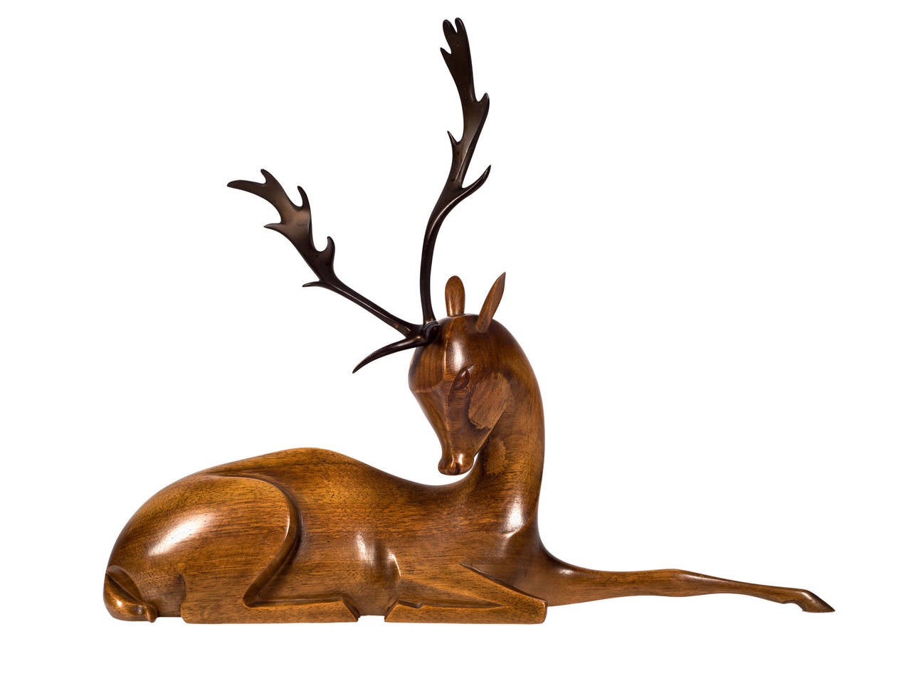 Art Deco Werkstatte Hagenauer fallow deer brass and wood figurine ca. 1950