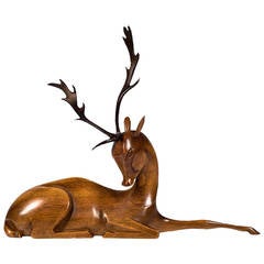 Retro Werkstatte Hagenauer fallow deer brass and wood figurine ca. 1950